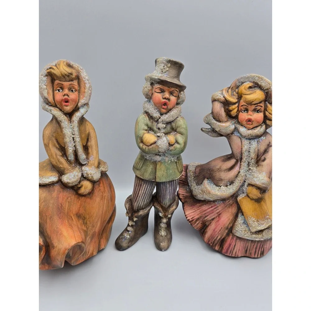 Vintage Christmas Carolers Figurine‎ Set 3pc Multicolor Victorian Decor mold